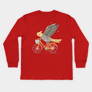 Cockatiel on a Bicycle Kids Long Sleeve T-Shirt